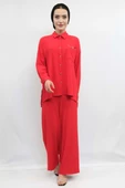 Moda Çizgi Zincir Aksesuarlı İkili Takım  Kırmızı - 4