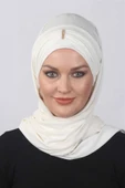 Taşlı Hazır Şal  Beyaz - 1
