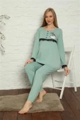 Moda Çizgi Kadın Hamile Lohusa Su Yeşili  Pijama Takımı 45201 - 4