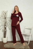 Moda Çizgi Kadın Hamile Lohusa Bordo Pijama Takımı 45201 - 1