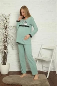 Moda Çizgi Kadın Hamile Lohusa Su Yeşili  Pijama Takımı 45201 - 1