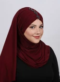 Pileli Taşlı Şal  Bordo - 1