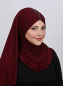 Pileli Taşlı Şal  Bordo - 2