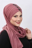 Pileli Taşlı Şal  Gül Kurusu - 1