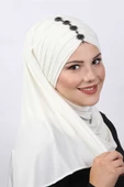 Pileli Taşlı Şal  Beyaz - 2