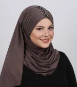 Pileli Taşlı Şal  Vizon - 2
