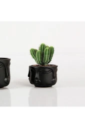 Saksı Havelka Suratlı Sıyah Dekoratıf Kucuk Boy 10x10x7.6 Cm - 1