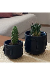 Saksı Havelka Suratlı Sıyah Dekoratıf Kucuk Boy 10x10x7.6 Cm - 2