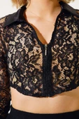 Fermuarlı Güpürlü Bluz Siyah thumbnail 4