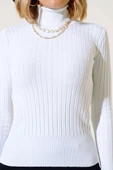 Fitilli Tam Balıkçı Yaka Triko Kazak Ekru thumbnail 4