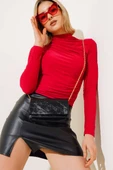 Yarı Balıkçı Yaka Bluz Kırmızı thumbnail 1