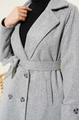 Kruvaze Yaka İki Düğmeli Kaşe Kaban Gri thumbnail 4