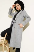 Kruvaze Yaka İki Düğmeli Kaşe Kaban Gri thumbnail 1