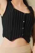 İnce Çizgili Kısa Yelek Siyah thumbnail 4