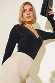 Çıtçıtlı Simli Body Siyah - 1