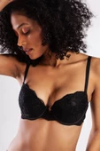 GCOLORS A Plus Siyah Dantelli Dolgulu Balconette Push Up Sütyen - 1