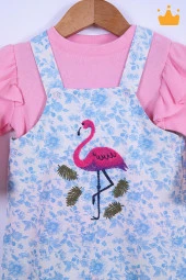 Babyhola Bayramlık Kız Bebek Çocuk Flamingo Bayramlık Salopet Badi Takım 23388 - 2