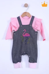 Babyhola Bayramlık Kız Bebek Çocuk Flamingo Bayramlık Salopet Badi Takım 23388 - 12