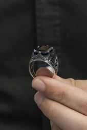 Kare Parlament Mavisi Taşlı 925 Gümüş Erkek Yüzük thumbnail 7