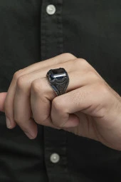 Kare Parlament Mavisi Taşlı 925 Gümüş Erkek Yüzük thumbnail 8