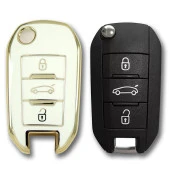 Peugeot 508 3 Buton Sustalı Beyaz Oto Anahtar Kumanda Kabı Kılıfı Oto Anahtarlık - 2