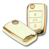 Volkswagen Seat Skoda MQB Sustalı Beyaz Oto Anahtar Kumanda Kabı Kılıfı Oto Anahtarlık thumbnail 3