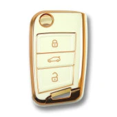 Volkswagen Seat Skoda MQB Sustalı Beyaz Oto Anahtar Kumanda Kabı Kılıfı Oto Anahtarlık thumbnail 1