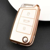 Volkswagen Seat Skoda MQB Sustalı Beyaz Oto Anahtar Kumanda Kabı Kılıfı Oto Anahtarlık thumbnail 5