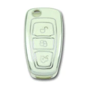 Ford Focus Mondeo 2010+ Sustalı Beyaz-Gümüş Oto Anahtar Kumanda Kabı Kılıf Oto Anahtarlık - 1