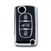 Peugeot 307 Citroen C8 3 Buton Sustalı Siyah-Gümüş Oto Anahtar Kumanda Kabı Kılıfı Oto Anahtarlık thumbnail 1