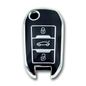 Peugeot 508 3 Buton Sustalı Siyah-Gümüş Oto Anahtar Kumanda Kabı Kılıfı Oto Anahtarlık - 1