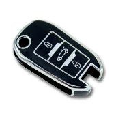 Peugeot 508 3 Buton Sustalı Siyah-Gümüş Oto Anahtar Kumanda Kabı Kılıfı Oto Anahtarlık - 4