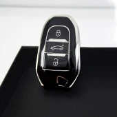 Peugeot 5008 3008 Citroen C3 C4 Smart Siyah-Gümüş Oto Anahtar Kumanda Kabı Kılıfı Oto Anahtarlık thumbnail 5