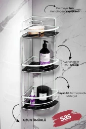 Yapışkanlı Ömür Boyu Paslanmaz Kristal Ayarlanabilir Raf Banyo Düzenleyici Şampuanlık LK-03 BS thumbnail 2