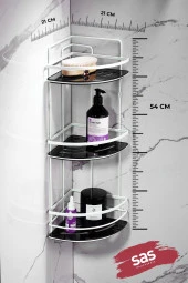 Yapışkanlı Ömür Boyu Paslanmaz Kristal Ayarlanabilir Raf Banyo Düzenleyici Şampuanlık LK-03 BS thumbnail 3