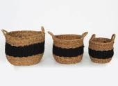 El Dokuma 3’lü Set Hasır Sepet Takımı - Banyo, Mutfak, Oda Organizeri - El Yapımı Dekoratif Sepet - 1