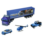 1:64 ölçek Die Cast Polis Seti - Jeep Helikopter Tır ve Araba - 1