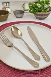 Lugga Maya Eskitme Gold Yemek Çatal Kaşık Bıçak Takımı 18 Parça - 1