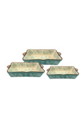 Seramik Turkuaz Dikdörtgen 3lü Fırın Kabı - 1