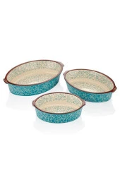 Seramik Oval Kare Kulplu Fırın Kabı 3lü Turkuaz - 1