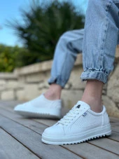 BA0323 BOA Kalın Tırtık Yüksek Taban Beyaz Bağcıklı Spor Erkek Ayakkabı thumbnail 1