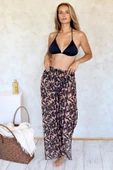 Plaj Pantalon Pareo Yazlık Kapalı Yırtmaçlı Lastikli Şifon Tül Kumaş Yüksek Bel Twime Siyah - 1