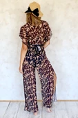 Plaj Pantalon Pareo Yazlık Kapalı Yırtmaçlı Lastikli Şifon Tül Kumaş Yüksek Bel Twime Siyah - 3