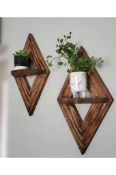 Geometrik Duvar Sanatı 2’li Set Ahşap Dekoratif Duvar Rafı - 1