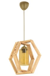 Bee Ahşap Tekli Sarkıt Avize Natural Gold Duy - 2