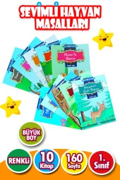 SEVİMLİ HAYVANLAR MASAL SETİ 1. SINIFLAR İÇİN BÜYÜK BOY RESİMLİ 10 KİTAP - 1