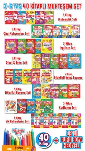 3 - 6 Yaş 40 Kitaplı Okul Öncesi Eğitim Seti 12 adet Kuru Boya Hediyeli - 1