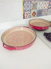 Stonware Kırmızı Yuvarlak 2li Fırın Kabı Fırın Tepsisi Büyük 38-30 Cm - 1