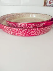 Stonware Kırmızı Yuvarlak 2li Fırın Kabı Fırın Tepsisi Büyük 38-30 Cm - 2