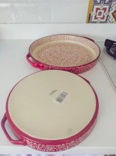 Stonware Kırmızı Yuvarlak 2li Fırın Kabı Fırın Tepsisi Büyük 38-30 Cm - 5